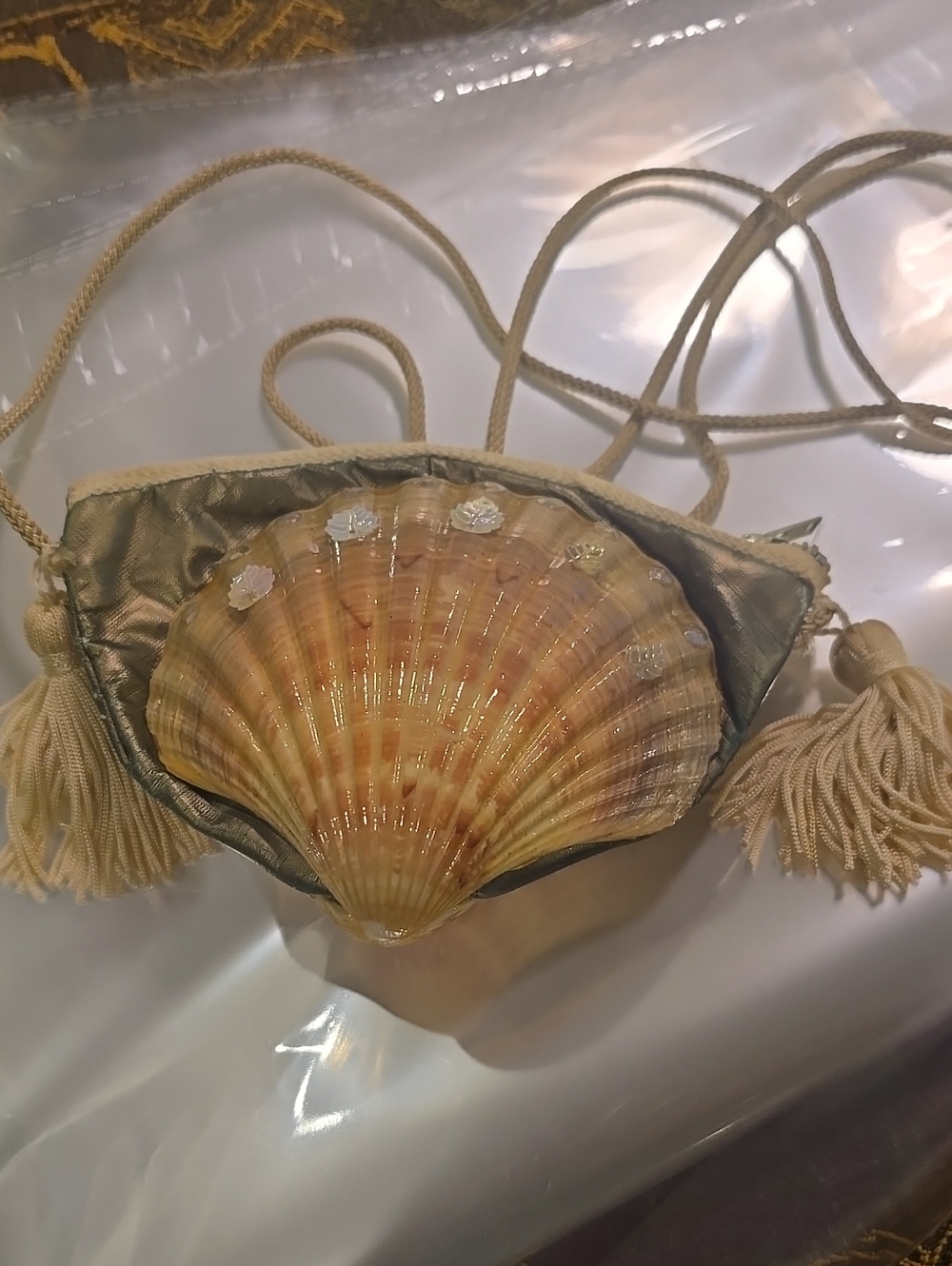 Seashell Accent Crossbody Bag in Beige
